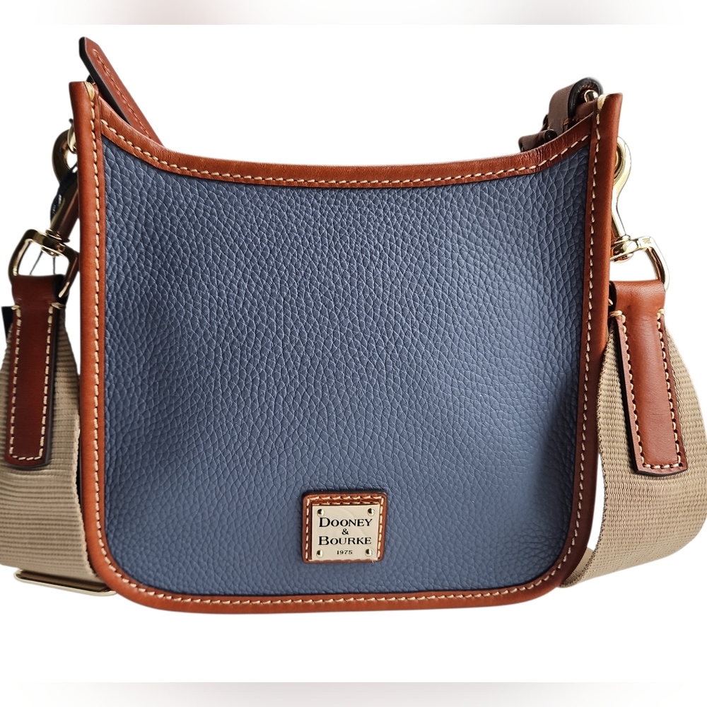 Dooney & Bourke Pebble Grain Small Messenger w/Guitar Strap Blue NWT - Picture 2 of 11
